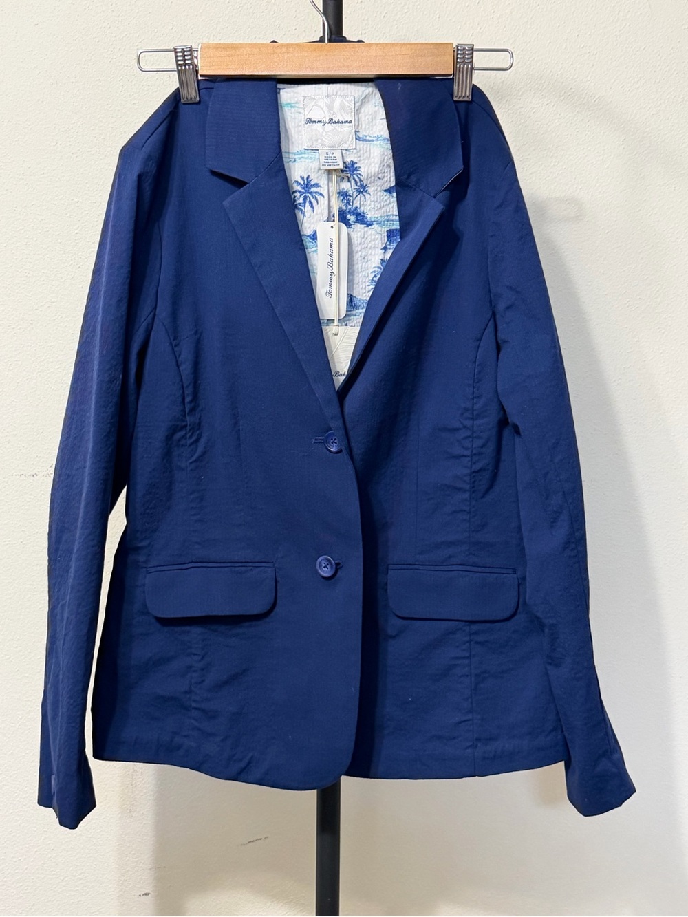 Tommy Bahama Cotton Fitted Navy Women's Two-Button Blazer